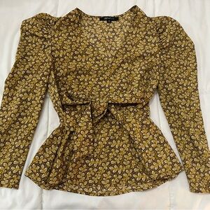 Floral Yellow Wrap Top